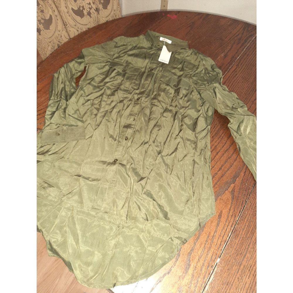 New Small Army Green Onado Button Up Long Dress Shirt Mini Dress Loungewear